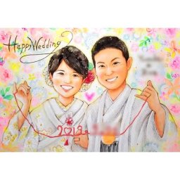 似顔絵 結婚式 ウェディング ブライダル ウェルカムボード プレゼント 挙式 新郎 新婦 人気 披露宴 カップル ドレス タキシード かわいい プレゼントとしても人気の似顔絵ウェディングボード あきよ