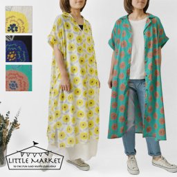 【LITTLE MARKET リトルマーケット】インド綿 サークルフラワー 半袖 前開きワンピース (S4708-605-12)レディース 春 夏 半袖 ロング コットン 綿100％ 羽織り 花柄 フラワー 総柄 ゆったり 薄手 軽い 涼しい 20代 30代 40代 50代 60代 母の日 クリスマス ギフト プレゼント