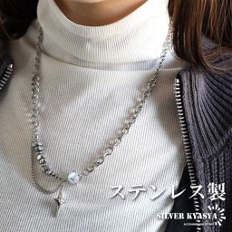 ステンレス 2連チェーンネックレス クロスネックレス ヘマタイトネックレス 磁気ネックレス チェーンネックレス シルバー 二重ネックレス 重ね付け ジルコニア 十字架 ストーン トレンド 新デザイン 重厚感 重量感 金属アレルギー対応