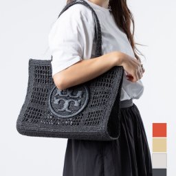 トリーバーチ TORY BURCH 158040 トートバッグ Ella Hand-Crocheted Small Tote レディース バッグ エラ スモールトート クロシェ ロゴ ラフィア ダブルTモチーフ 鞄 プレゼント ギフト ブラック ホワイト ナチュラル