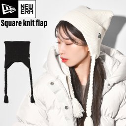 ニューエラ ニット帽 レディース 猫耳 NEWERA ブランド 正規品 14669920 14669921 ねこ耳 ネコ耳 スクエア ニットキャップ 三つ編み付き フラップ 女性 女子 オフホワイト ブラック 白 黒 アイボリー 秋冬 ワンポイント おしゃれ かわいい シンプル カジュアル ビーニー帽