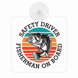 セーフティサイン FISHERMAN ON BOARD 釣り 跳ねる魚 ホワイト 安全運転 車内用 吸盤タイプ 煽り運転対策 収れん火災防止タイプ 安全対策 カーサイン 吸盤 肉球マーク