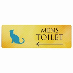 トイレ プレート 木製 MENS ねこ 猫 ネコ イエローグラデーション 左 矢印 長方形 18x6cm 方向案内 進路ドア サインプレート ピクトサイン トイレマーク表示 案内 注意 施設 御手洗 TOILET おしゃれ シンプル 安全対策