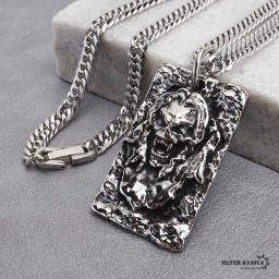 ステンレス ドッグタグネックレス ヴァンパイアネックレス シルバー ダブル喜平チェーンネックレス 幅6mm 長さ50cm 60cm ホラー 吸血鬼 中折式 メンズ 男性 お洒落 人気 トレンド 流行り 金属アレルギー対応 ペンダント