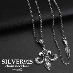 シルバー925 ユリ フレア ロールチェーンネックレス ペンダント silver 銀色 定番 人気 男性 金属アレルギー対応 メンズ