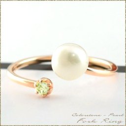 18金 リング ぺリドット パール フォークリング 指輪 k18 ゴールド ピンキーリング 18k ピンクゴールドk18 華奢 8月 クリスマス