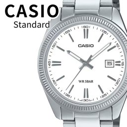 正規品 カシオ スタンダード 腕時計 メンズ 父の日 シンプル アナログ 日付表示 ステンレス 防水 ホワイト シルバー ビジネス フォーマル 男性 ギフト プレゼントに最適 成人 卒業 入学