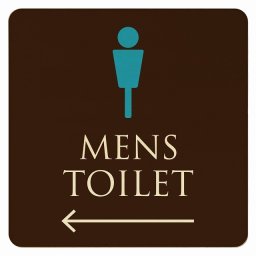 27x27cm トイレ 御手洗 TOILET トイレマーク ブラウン＆カラー MENS 左 矢印 ピクトサイン 木製ドアサイン ドアプレート インテリア 施設 案内