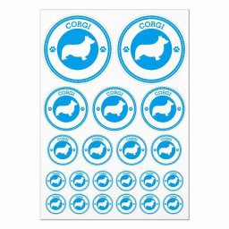 ドッグ ステッカー コーギー ライトブルー A4サイズ まとめて詰め合わせ 丸タイプ サイズ別 21枚セット 犬種別 シール カーステッカー 愛犬 キャンプ 持ち物 ドッグフード用 肉球マーク