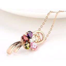 ネックレス キュービックジルコニア マルチカラー 真鍮 イエローゴールド ピンクゴールド 小豆 アズキチェーン カニカン フラワー 花 カラフル 40+5cm n13052402