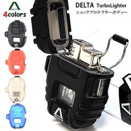 ガスライター デルタ ブラック ホワイト ブルー オレンジ 4カラー ターボ DELTA ガス注入式 ショックプロテクターボディ かっこいい アウトドア キャンプ 屋外 釣り BBQ コンパクト おしゃれ メンズ