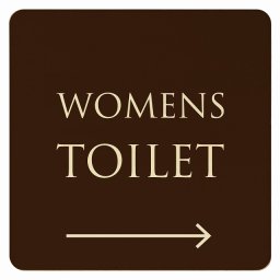 9x9cm トイレ 御手洗 TOILET トイレマーク ブラウン ナチュラル WOMENS 右 矢印 文字タイプ ピクトサイン 木製ドアサイン ドアプレート インテリア 施設 案内