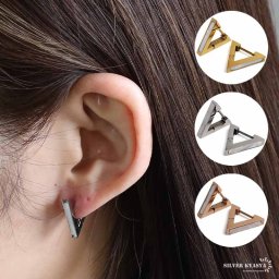 ステンレス フープピアス トライアングルピアス 3色 ゴールド シルバー ローズゴールド シンプルピアス 三角ピアス メタル 両耳用2点 女性 レディース プチプラ 金属アレルギー対応 イヤリング