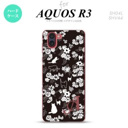 SH-04L SHV44 R3 AQUOS R3 スマホケース カバー 猫 花 黒 +アルファベット nk-r3-1725i
