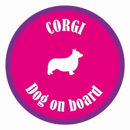 セーフティサイン ステッカー カラフル Dog on board 丸型 コーギー ピンク＆パープル 直径13cm あおり運転 対策 カーステッカー 給油口 リア ウインドウ 屋外 屋内 防水 かわいい おしゃれ カーサイン