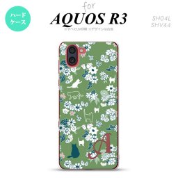 SH-04L SHV44 R3 AQUOS R3 スマホケース カバー 猫 花 緑 +アルファベット nk-r3-1724i