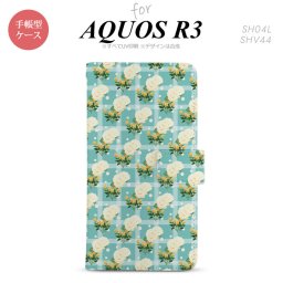 SH-04L/SHV44 AQUOS R3 手帳型スマホケース カバー 花柄 バラ チェック 青  nk-004s-r3-dr254