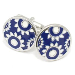 涼しげなネイビー×ホワイト ヒマワリ カフス カフスボタン カフリンクス cufflinks cuffs メンズ 男性 結婚式 ユニーク おもしろ 面白 面白い 動物 植物シリーズ スーツアクセサリー専門店 ブライダル 披露宴 二次会 お呼ばれ パーティー おしゃれ カフスマニア