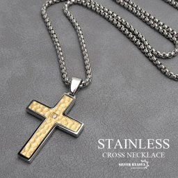 ステンレス 無骨 クロスネックレス 槌目 メンズネックレス ペンダント ゴールド シンプルネックレス 重量感 高級感 十字架 ベネチアンチェーン付き 男性