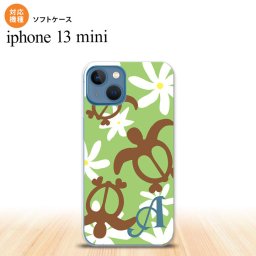 iPhone13mini iPhone13 mini ケース ソフトケース ホヌ ティアレ 緑 +アルファベット iPhone ミニ 5.4インチ  おしゃれ かわいい メンズ レディース キッズ デザインたくさん nk-i13m-tp1083i