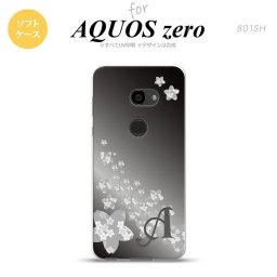 AQUOS zero アクオス ゼロ 801SH スマホケース カバー ソフトケース 花柄・サクラ（B） 黒 イニシャル 対応 nk-801sh-tp185i[スマホ,スマホケース,スマホカバー,ケース,カバー,ジャケット]