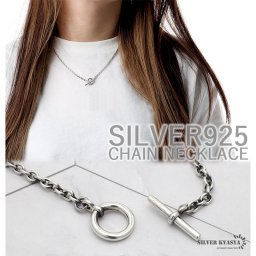 シルバー925 マンテル チェーン ネックレス 幅3mm 細身 レディース 小豆 あずきチェーン トグル シルバー silver 金属アレルギー対応 ホワイト シンプル 女性
