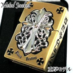 ZIPPO ライター メタルジャケット 金銀 ジッポ 超重厚 艶消しゴールド シルバークロスメタル 5面デザイン 彫刻 メンズ 銀 十字架 アクセサリー 高級 渋い かっこいい ギフト プレゼント