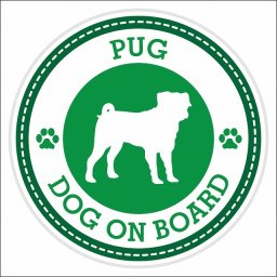 セーフティサイン ステッカー Dog on board PUG パグ グリーン 直径13cm あおり運転 対策 カーステッカー 煽り運転対策 自動車用 屋外 屋内 防水 かわいい おしゃれ 安全対策 カーサイン 肉球マーク