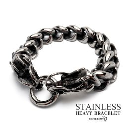 サージカルステンレス316L ドラゴンと茨ブレスレット シルバー 燻し風加工 リアル 噛みつき 龍 イバラ ごつめ チェーンブレスレット ヘビーブレスレット メンズ 男性 トレンド 金属アレルギー対応 父の日