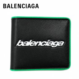 バレンシアガ BALENCIAGA  財布 二つ折り財布 867054/2ACF2 ブラック/グリーン 黒 ブランドロゴ 送料無料 ギフト プレゼント 誕生日 バースデー
