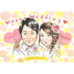 結婚式を演出する「似顔絵」ウェルカムボード コロナ禍で式を挙げれない新郎新婦様からのご依頼が増えています。その他あらゆるイベントに対応可な色紙に描くかわいい手書きの似顔絵イラスト。サプライズプレゼント、名入れギフト、心のこもった贈り物、オリジナルの記念品に。記憶に残る感動の瞬間を似顔絵と一緒にお届けします。ぽん太