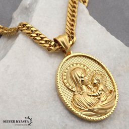 ステンレス HIPHOPネックレス ゴールド 6面カットダブル喜平チェーンネックレス 18k gp ペンダント キリスト 奇跡のメダイ ヒップホップ 60cm 50cm マリア