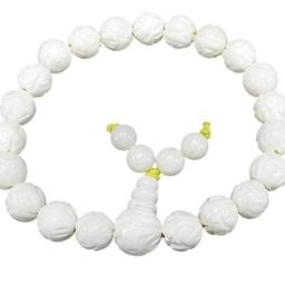 天然石マザーオブパール蓮の花彫り8mm前後玉数珠ブレスレット