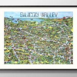 シリコンバレー  地図 アメリカ A3 サイズ ポスター アート おしゃれ 絵画 インテリア 北欧 イラスト マット紙 艶消し アートパネル 額 フレーム デザイン 壁掛け ギフト 新築祝い ディスプレイ 引越し祝い　新生活　空間デザイン 