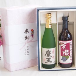 実りの秋の贈り物 感謝の贈り物ボックス プレミアムな芋焼酎魔王と国産ワインセット(酸化防止剤無添加 有機あずさ赤ワイン 中口(長野県)720ml魔王(鹿児島県)720ml