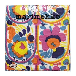 マリメッコ marimekko ペーパーナプキン 紙ナプキン ランチサイズ 20枚 606290 KARUSELLI カルセッリ white 花柄 ピンク+ブルー系マルチ
