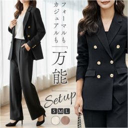 セットアップ レディース 金ボタン 通販 パンツスーツ スーツ ジャケット パンツ 2点セット カジュアルセットアップ セミフォーマル ビジネススーツ フォーマル 卒業式 入学式 結婚式 入園式 卒園式 おしゃれ 通勤 オフィス ビジネス ゆったり 女性