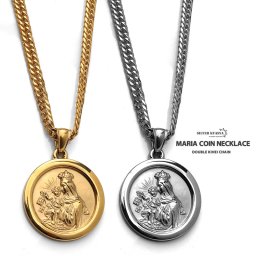 ステンレス素材 6面カット ダブル喜平ネックレス 18k gp 奇跡のメダイ ゴールド 18金 仕上げ シルバー 聖母 メダイ ペンダント メンズ HIPHOP b系 男性