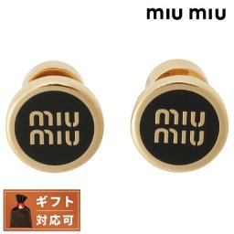 ミュウミュウ ブランド ピアス レディース 5JO912 2F6T F0002 ロゴ エナメル メタル スタッド ブラック ゴールド アクセサリー おしゃれ プレゼント ギフト