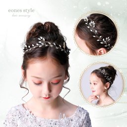 ヘアアクセサリー ピアノ 発表会 シンプル ヘッドドレス 髪飾り 子供 女の子 キッズ フォーマル ドレスアップ リーフ マーキスビジュー ゴールド ビジュー 半透明 結婚式 ブライダル ウエディング ティンカーベル風 可愛い 写真撮影 (HD01)