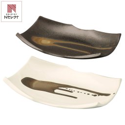 金彩流し 長角皿 L 2枚組 ギフトセット 磁器 ペア食器 金彩 皿 日本製 和食器 ペア【沖縄県・離島 配送不可】