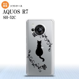 SH-52C AQUOS R7 スマホケース 背面ケースソフトケース 猫とバラ B 黒 2022年 7月発売 nk-r7-tp1143