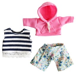 [6点までメール便可] ぬいぐるみ用 服 3点セット ピンク 桃色 推しカラー パーカー パンツ タンクトップ マリンボーダー コスチューム ぬい服 身長12cm(4S)用  推しカラーコーデ 推しぬい ぬい服 推し活 ぬいぐるみの服 おしゃれ かわいい 誕生日プレゼント 女の子 男の子 テディベア くま おもちゃ TBピンクパーカーセット 777202