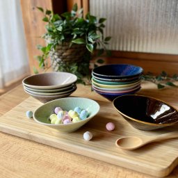 おしゃれ石目型3.7寸楕円鉢　和モダン　小鉢（03110）