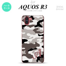 SH-04L SHV44 R3 AQUOS R3 スマホケース カバー ウッドランド 迷彩 A グレー +アルファベット nk-r3-1145i