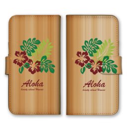 ＼全機種対応／ スマホケース 手帳型 スマホカバー 手帳タイプ スマートフォン ケース カバー 花 ハイビスカス ハワイアン アロハ グリーン かわいい おしゃれ カードホルダー付き カード収納 合皮 合成レザー