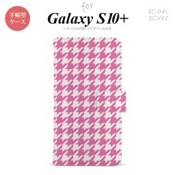 SC-04L SCV42 Galaxy S10+ 手帳型スマホケース カバー 千鳥 格子 大 ピンク白 nk-004s-s10p-dr917