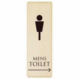 トイレ プレート 木製 MENS ホワイト ブラック 右 矢印 長方形 縦書き 9x27cm 方向案内 進路ドア サインステッカー ピクトサイン トイレマーク表示 案内 注意 施設 御手洗 TOILET おしゃれ シンプル 安全対策