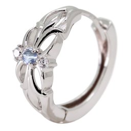 フープピアス クロス シルバー 片耳用 メンズ ピアス 3月誕生石 アクアマリンサンタマリア フープ レディース 百合の紋章