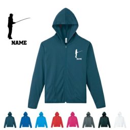 釣りフィッシング1/名入れドライジップパーカー お名前入り オリジナル セミオーダーメイド ロングスリーブ チームTシャツ クラブＴシャツ サークル100 紫外線防止 吸水速乾  スポーツウェア フィットネスウェア ダイエット ジョギング 有酸素運動